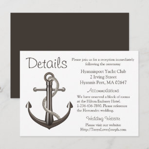 Nautical Ship Anchor Brown Wedding Details Invitation
