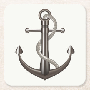 Nautical Ship Anchor Brown Wedding Party Beach Square Paper Coaster