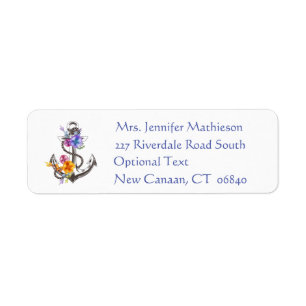 Nautical Ship Anchor Floral Blue Return Address Label