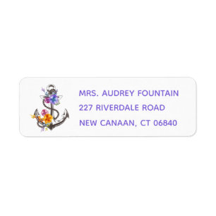Nautical Ship Anchor Floral Purple Beach Sailor Return Address Label