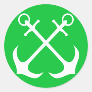 Nautical Ship Anchor Green And White Sailor Boat Classic Round Sticker