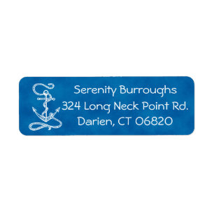 Nautical Ship Anchor Navy Blue Sailor Beach Return Address Label