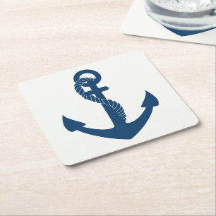 Nautical Ship Anchor Navy Blue Wedding Sailor Boat Square Paper Coaster