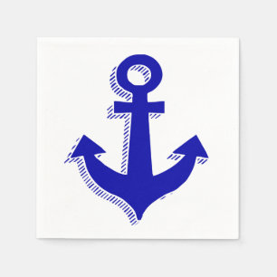 Nautical Ship Anchor Navy Blue & White Beach Napkin