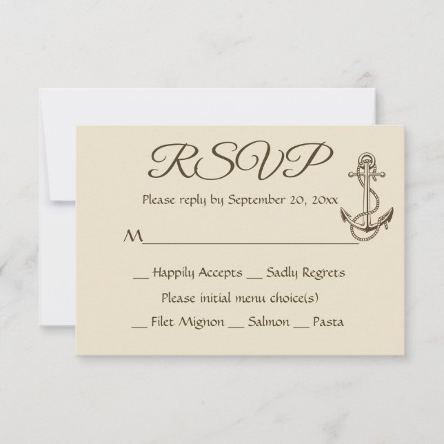 Nautical Ship Anchor Tan RSVP Brown Wedding Party (Front)