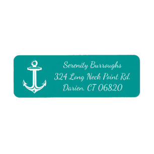 Nautical Ship Anchor Teal Turquoise Beach Ocean Return Address Label