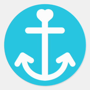 Nautical Ship Anchor Turquoise Blue Ocean Sailor Classic Round Sticker