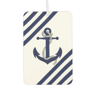 Nautical ship anchor with navy-blue stripes car air freshener