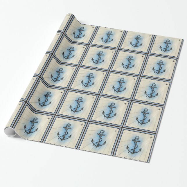 nautical ship anchor wrapping paper (Unrolled)