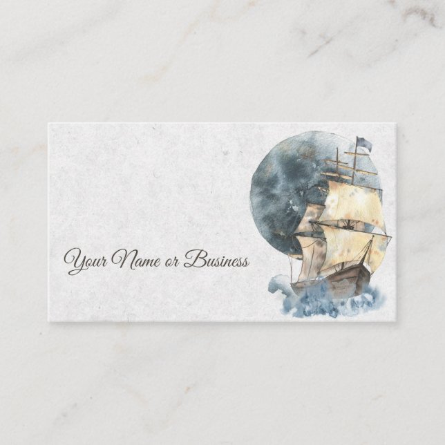 Nautical Ship and Full Moon Sailing Business Card (Front)