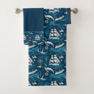 Nautical Ship and Ocean Pattern No1 Bath Towel Set