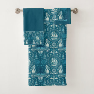 Nautical Ship and Ocean Pattern No2 Bath Towel Set