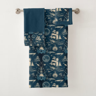 Nautical Ship and Ocean Pattern No3 Bath Towel Set