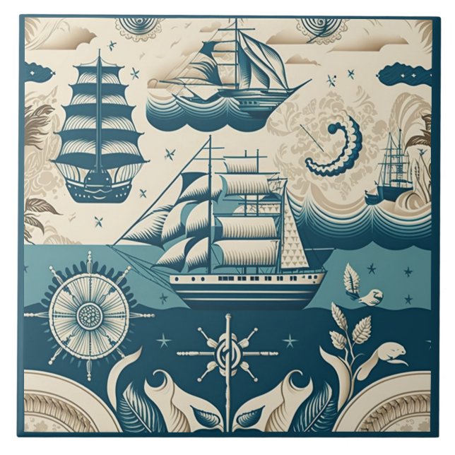 Nautical Ship and Ocean Themed ceramic art No10 Tile (Front)