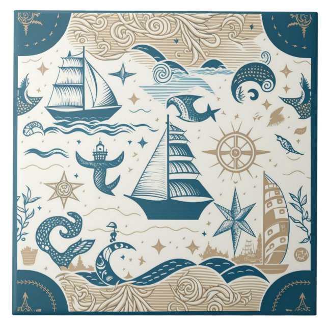 Nautical Ship and Ocean Themed ceramic art No15 Tile (Front)