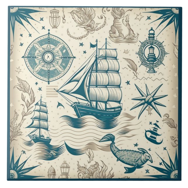 Nautical Ship and Ocean Themed ceramic art No18 Ceramic Tile (Front)
