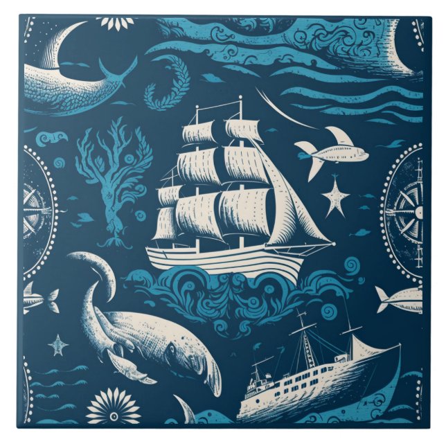 Nautical Ship and Ocean Themed ceramic art No1 Ceramic Tile (Front)