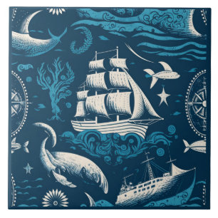 Nautical Ship and Ocean Themed ceramic art No1 Tile