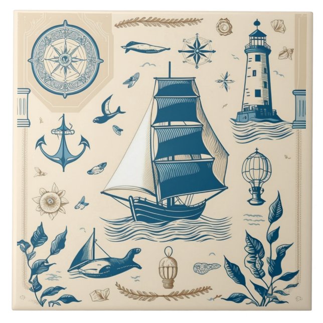 Nautical Ship and Ocean Themed ceramic art No20 Tile (Front)