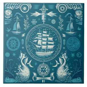 Nautical Ship and Ocean Themed ceramic art No2 Ceramic Tile