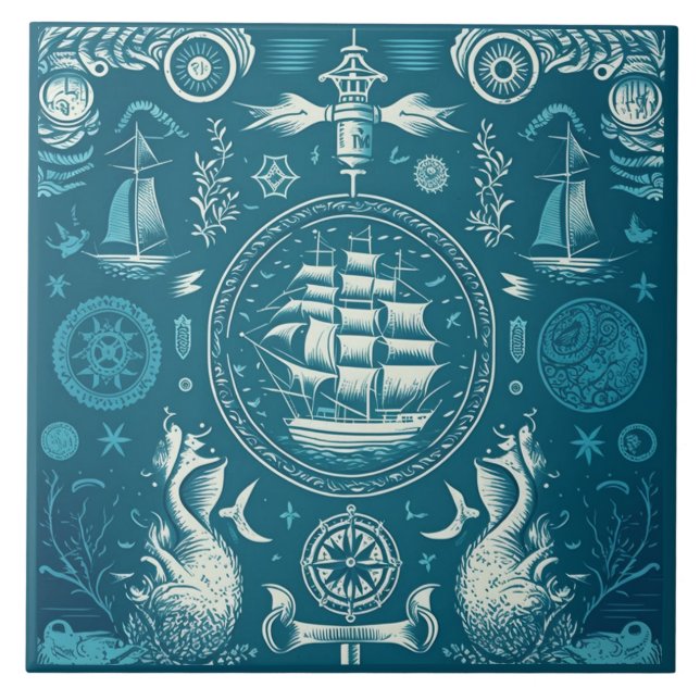 Nautical Ship and Ocean Themed ceramic art No2 Ceramic Tile (Front)