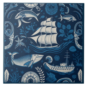 Nautical Ship and Ocean Themed ceramic art No4 Tile