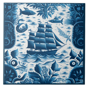 Nautical Ship and Ocean Themed ceramic art No5 Tile