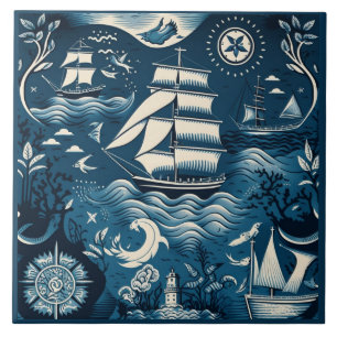 Nautical Ship and Ocean Themed ceramic art No6 Ceramic Tile