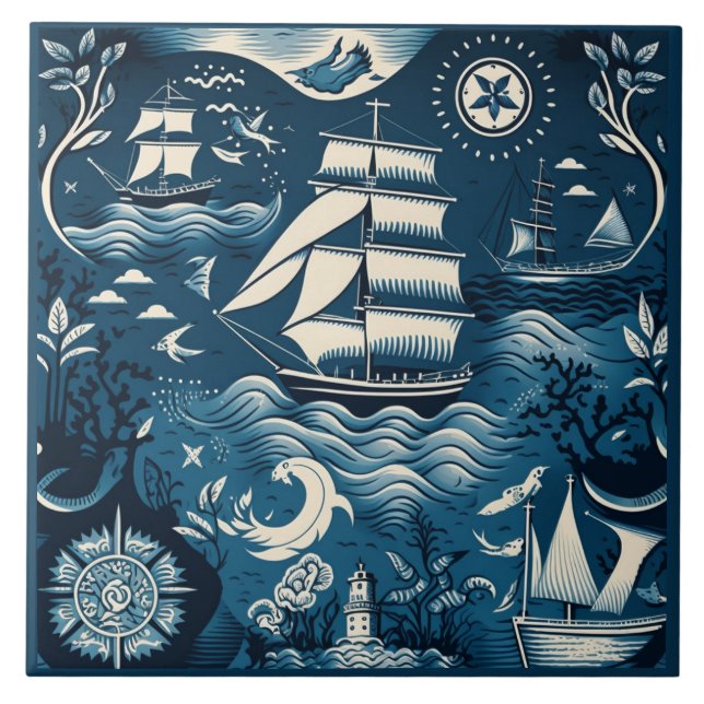 Nautical Ship and Ocean Themed ceramic art No6 Ceramic Tile (Front)