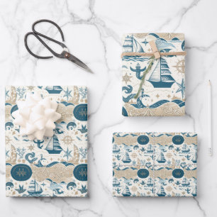 Nautical Ship and Ocean Themed pattern No15 Wrapping Paper Sheet