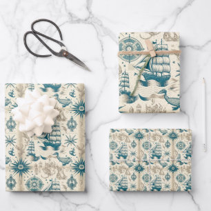 Nautical Ship and Ocean Themed pattern No18 Wrapping Paper Sheet