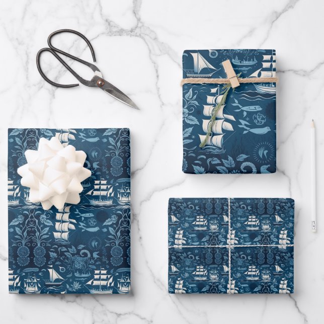 Nautical Ship and Ocean Themed pattern No8 Wrapping Paper Sheet (Front)