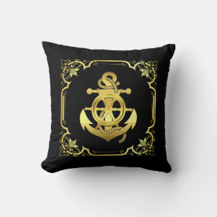 Nautical ship/boat anchor with ship wheel - gold cushion