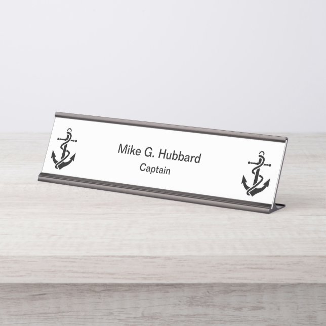 Nautical Ship Captain Monogram Boat Anchor Desk Name Plate (Front)