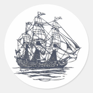 Nautical Ship Classic Round Sticker