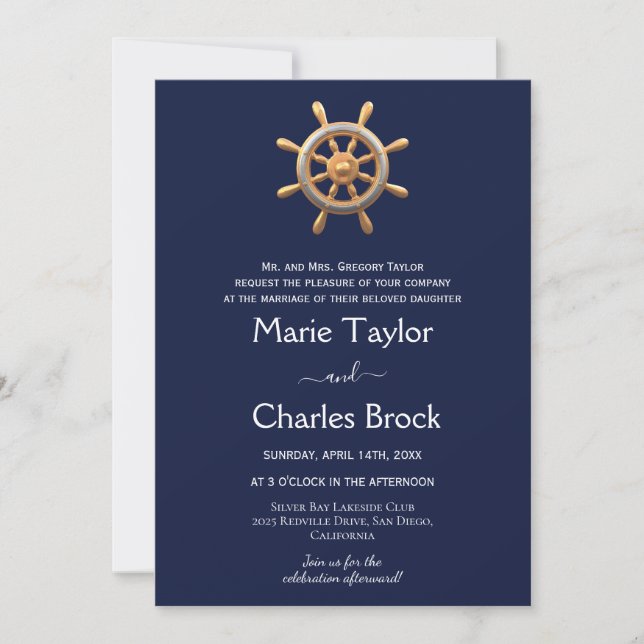 Nautical Ship Helm Wedding Invitation (Front)