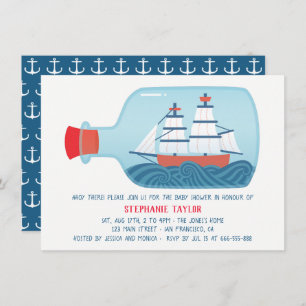 Nautical Ship In A Bottle Baby Shower Invitations