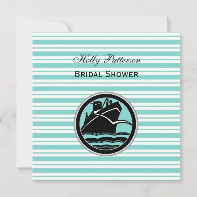 Nautical Ship Lt Blu Wht Stripe #2 S Bridal Shower Invitation (Front)