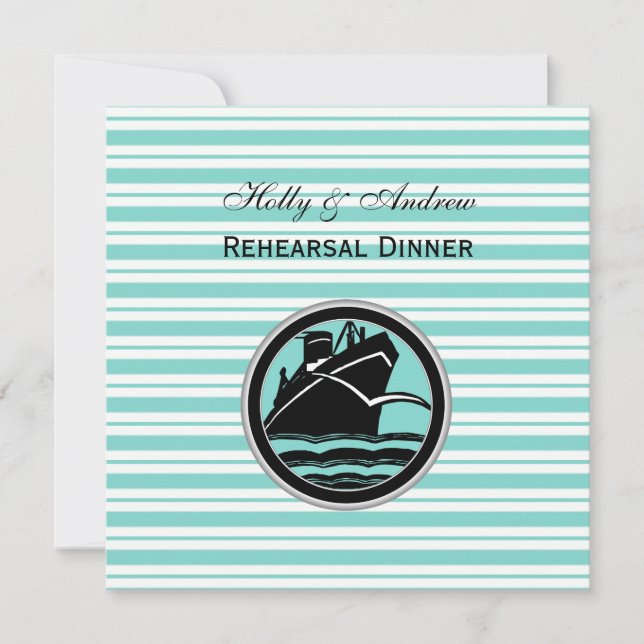 Nautical Ship Lt Blu Wht Stripe #2 S Rehearsal Din Invitation (Front)