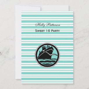 Nautical Ship Lt Blue White Stripe #2 V Sweet 16 Invitation