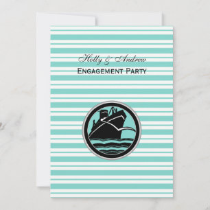 Nautical Ship Lt Blue White Stripe V Engagement Invitation