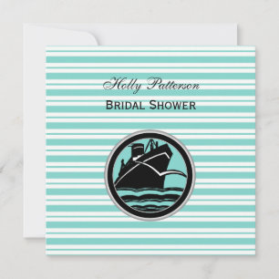 Nautical Ship Lt Blue Wht Stripe SQ Bridal Shower Invitation