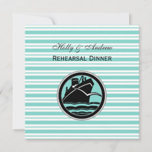 Nautical Ship Lt Blue Wht Stripe SQ Rehearsal Din Invitation