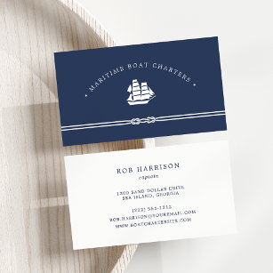 Nautical Ship   Navy and White   Boat Charter Business Card