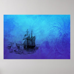 Nautical Ship & Octopus Poster
