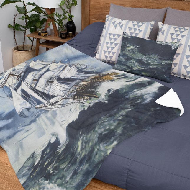 Nautical Ship on the Sea Fleece Blanket (Creator Uploaded)
