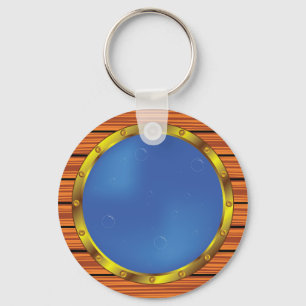 Nautical Ship Porthole Window with Blue Water Key Ring