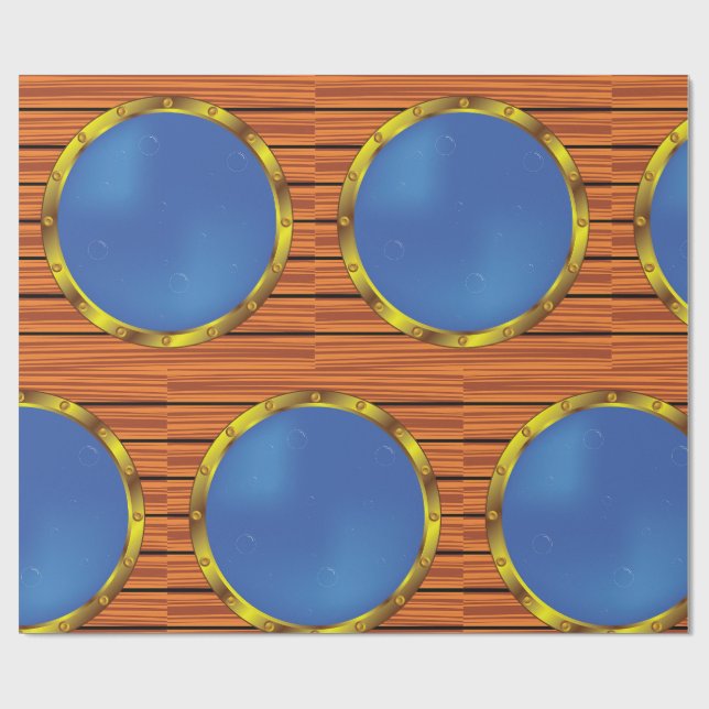 Nautical Ship Porthole Window with Blue Water Wrapping Paper (Flat)