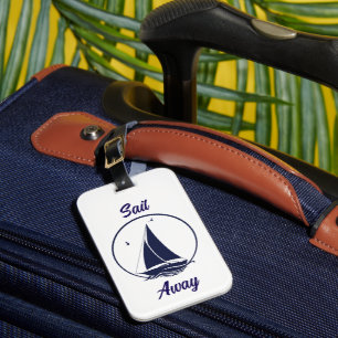 Nautical ship/sailboat/boat navy-blue/sail away  luggage tag