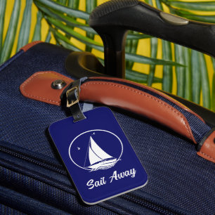 Nautical ship/sailboat/boat navy-blue/sail away  luggage tag